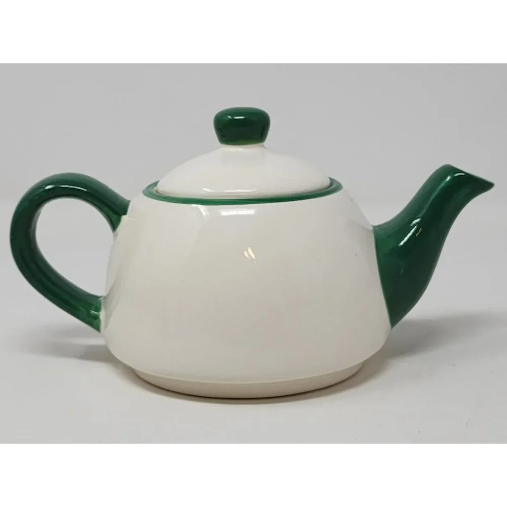 Vintage Single Serve Teapot Black‎ Olives Leaves GreenBlackBrownWhite Unmarked